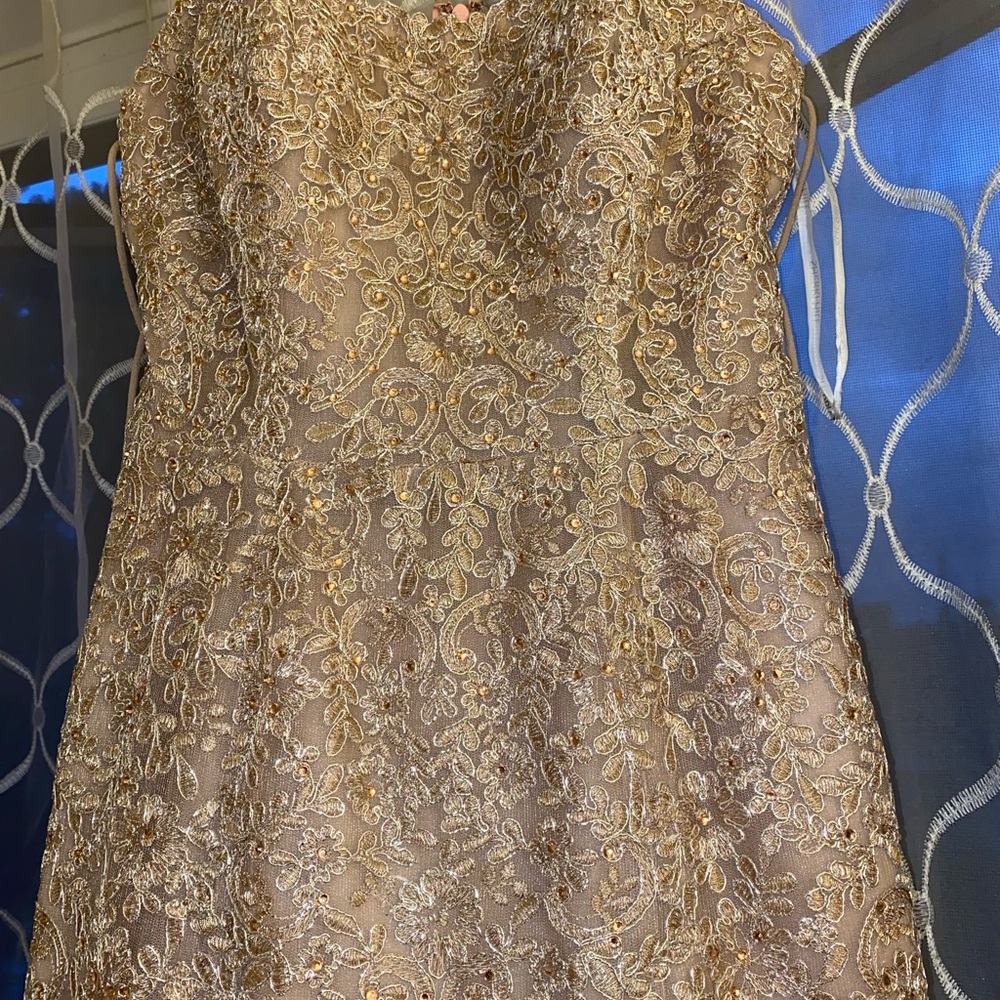 Sherri Hill champagne color gown sz 6 - Picture 11 of 14